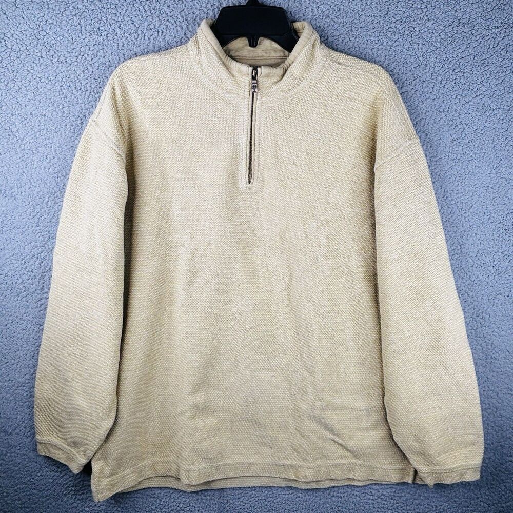 Tommy Bahama Sweater Mens L Dijon Heavyweight Relax 1/4 Zip 100% cotton